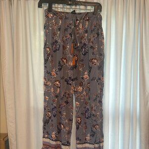 Angie Floral Wide Leg Pants - Gray and Purple